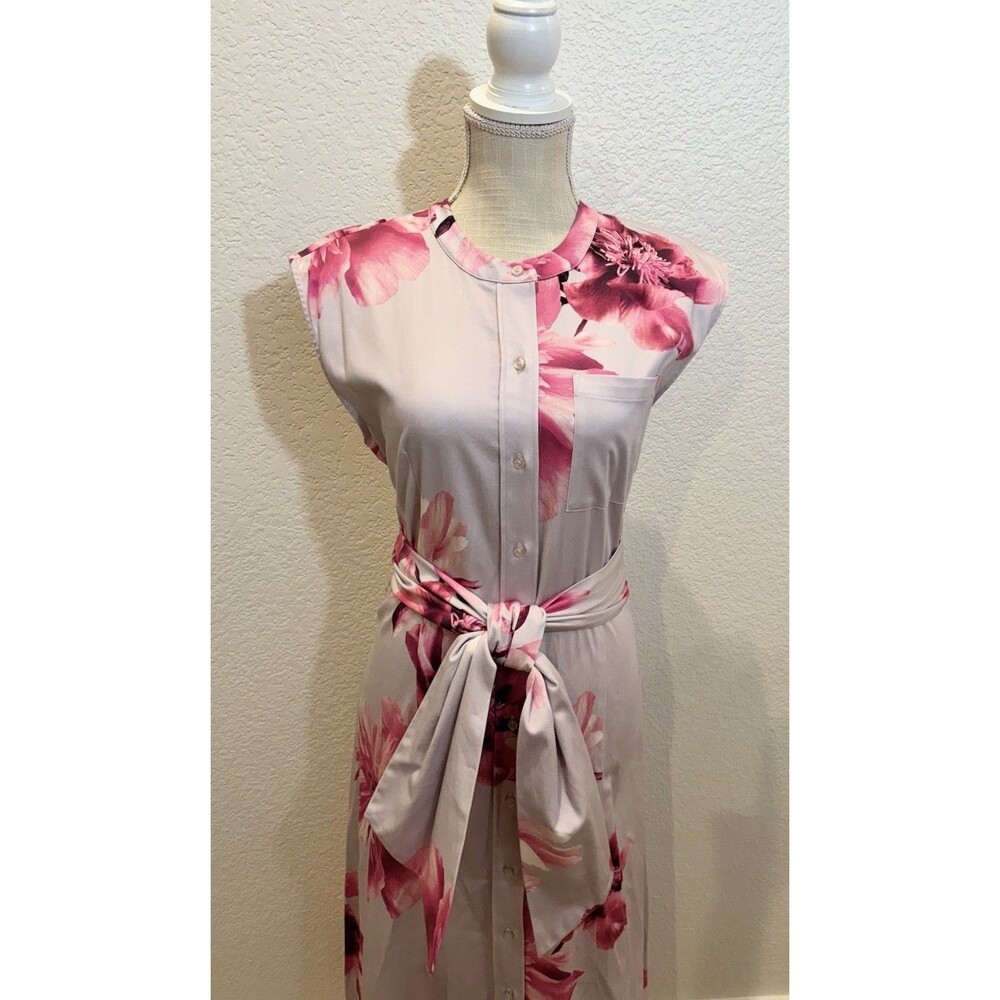 DONNA KARAN Women’s Print Cap Sleeve Dress with Wide Tie Waist. Size M - Picture 4 of 7